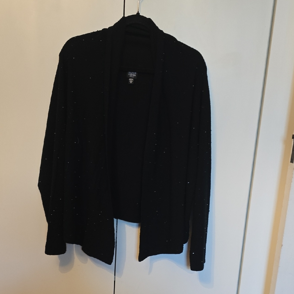 Eileen Fisher Black Cardigan with Subtle Sparkle